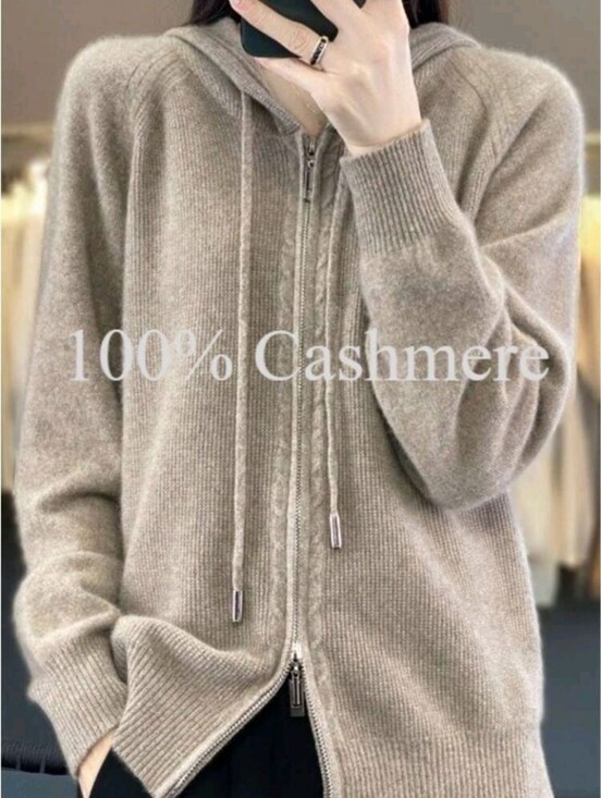 Sweaters - Women's Hooded Cardigan, Zip-Up Hoodie, Loose-Fitting Jacket